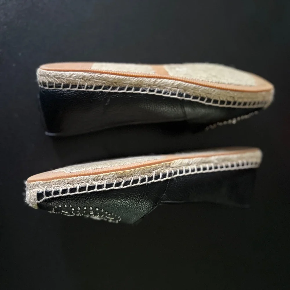 Black leather espadrille Brighton bedazzle silver stud design size 8 flats